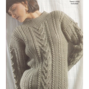 Ladies Aran Sweater Jumper Women&#39;s Cable PatternTwisted Rib Aran/ Worsted Yarn PDF Pattern 30 to 40 inches in English Only
