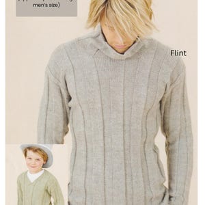Mens Boys Sweater Knitting Pattern No-Rib Edges PDF Pattern Organic DK 8Ply Child Adult Jumper 24 - 46 inches in English Only