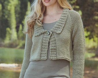 Ladies Short Cardigan Knitting Pattern Chunky / Bulky Yarn Womens One Button Cardigan Quick-Knit PDF Pattern in English Only