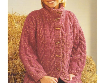 Ladies Jacket Knitting Pattern Womens Cardigan Quick-Knit PDF Pattern Turtle Neck Chunky / Bulky Yarn in English Only