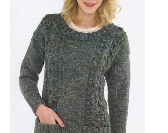 Chunky Jumper Knitting Pattern With Pockets in Bulky Yarn Sweater Cable Panels PDF in English