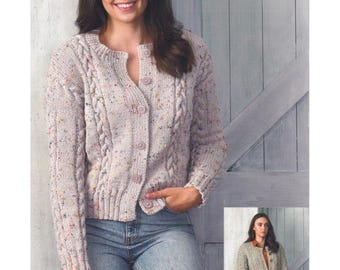 Aran Cable Cardigan Knitting Pattern Aran / Worsted / 10 Ply Yarn Short or Long Cardigan PDF Pattern up to 50 inch in English