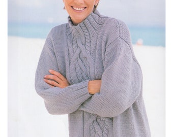 Ladies Sweater Knitting Pattern Turtleneck Roll Neck Chunky / Bulky / 12 Ply Yarn Ladies Cable Panel Jumper PDF in English Only