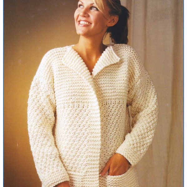Womens Cardigan Knitting Pattern Chunky Yarn Ladies Jacket PDF Pattern Easy Knit