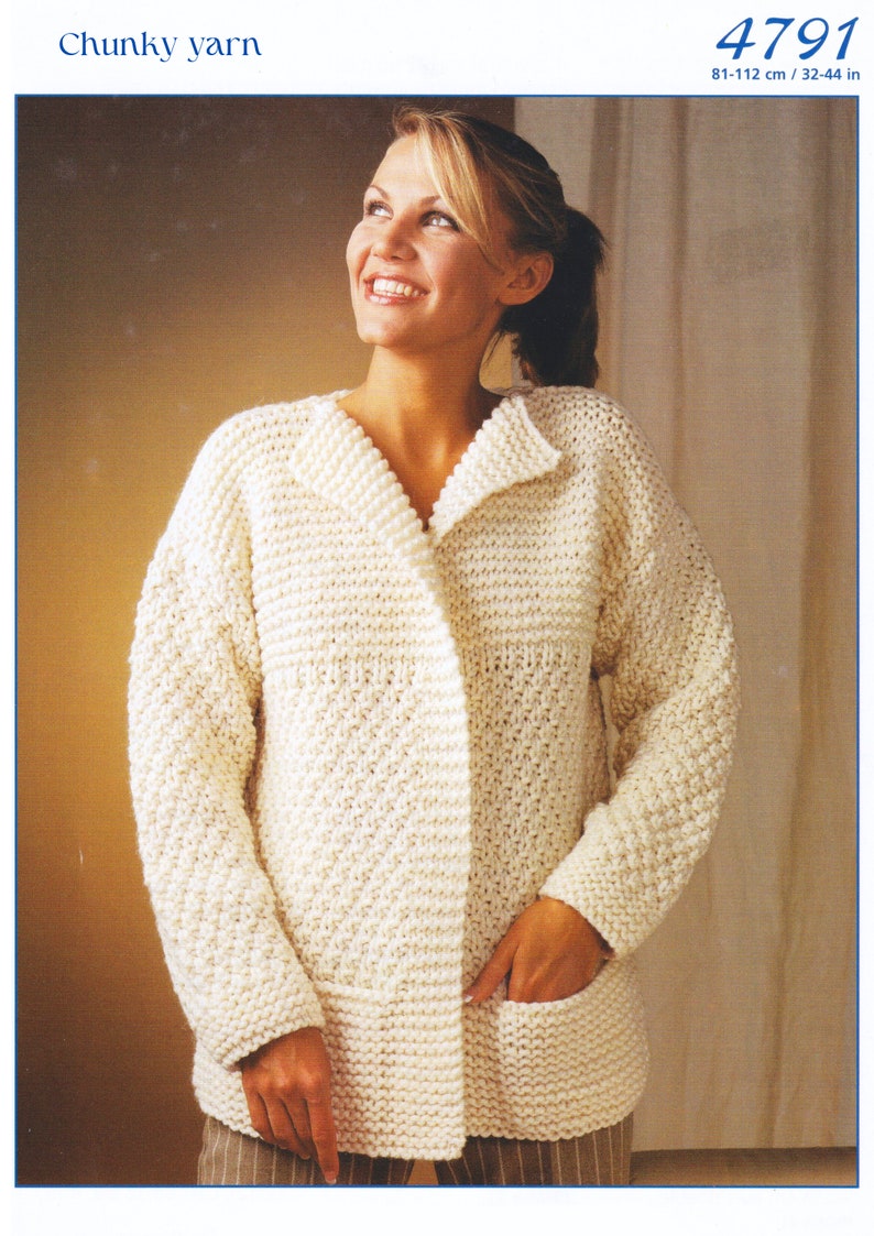 Womens Cardigan Knitting Pattern Chunky Yarn Ladies Jacket PDF Pattern Easy Knit Etsy