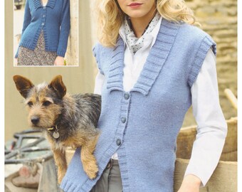 Ladies Cardigan & Waistcoat Knitting Pattern in DK / 8 Ply Yarn Womens Slipover PDF Pattern in English Only