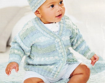 Baby Boys Girls Cardigan Knitting Pattern Hat & Blanket DK / 8 Ply Birth to 5 years Cute Childs Cardigan PDF Pattern in English only