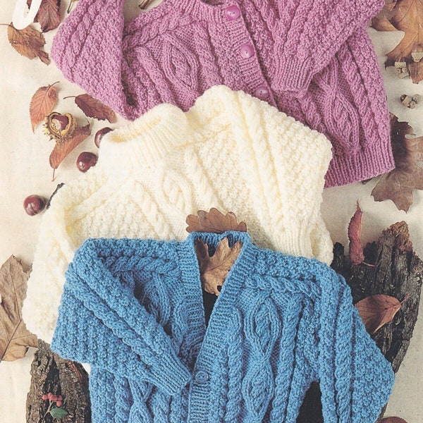 Baby & Girls Boys Aran Knitting Pattern Cardigan and Sweater Cable Pattern Childs 1 year to 12 years Aran / Worsted Yarn PDF