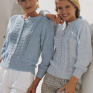 Ladies Cardigan Knitting Pattern DK 8 Ply Yarn Cable & Eyelet Design (PDF Pattern in English)