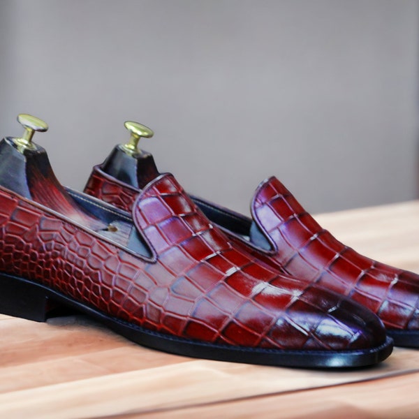 Handcrafted Alligator Loafer Shoes | Moccasin Luxury Men's Leather Dress Shoes | Elegant Slipper Style | Perfect for Formal Events Occasions