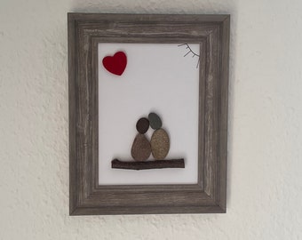 Steinbild mit oder ohne Spruch "Liebespaar auf einem Ast"- "Schöne, dass es ..." oder "Danke, dass du immer..." - Geschenk zum Valentinstag