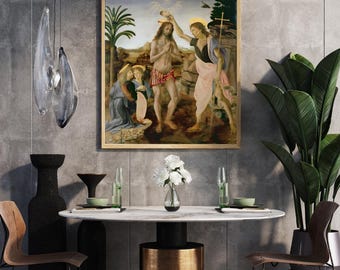 Verrocchio & da Vinci: Baptism of Christ Canvas - Renaissance Religious Art