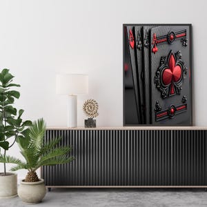 Luxus Poker Card Wandkunst, 3D Black & Red Ace Leinwand, modernes Kasinodekor für Spielzimmer