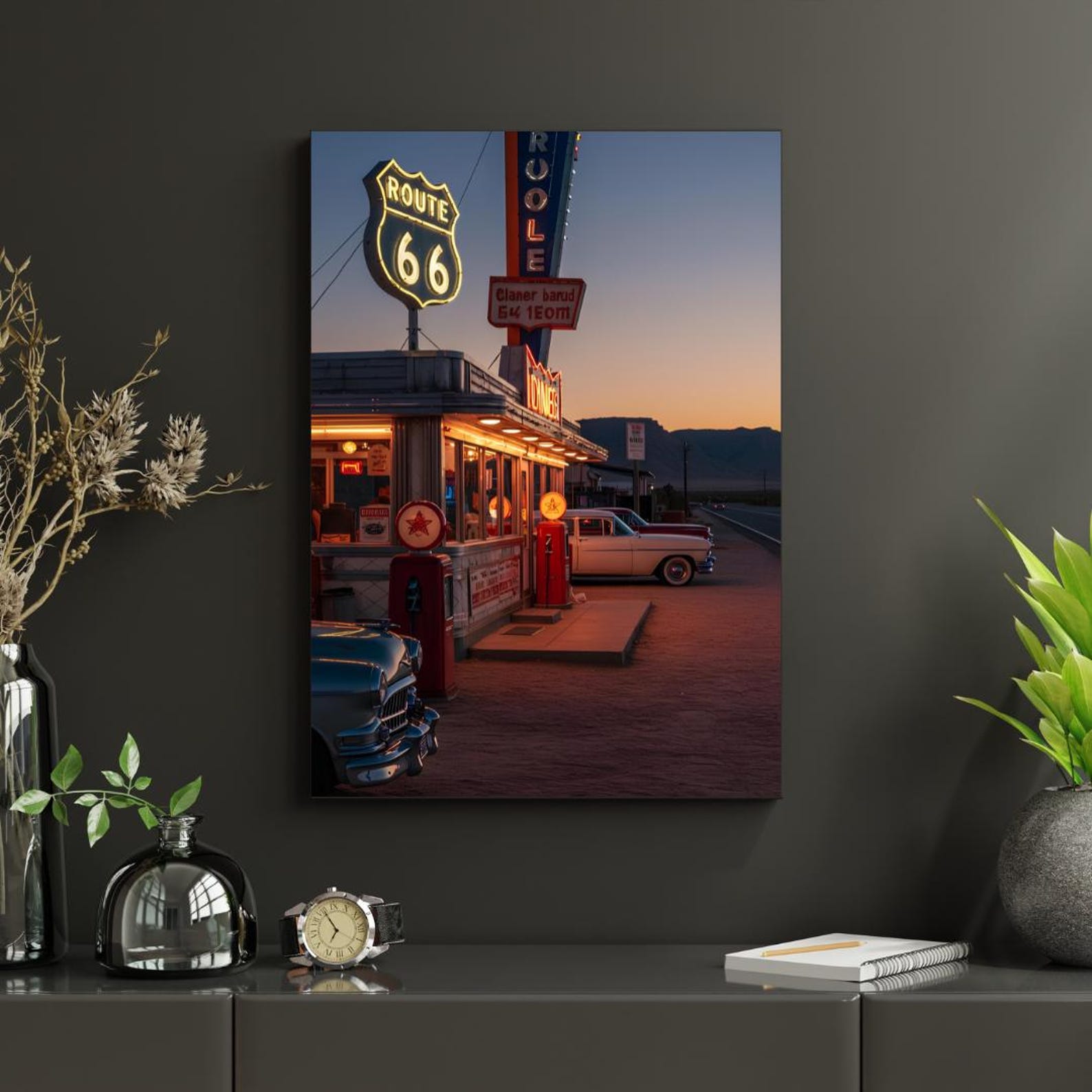 Route 66 Vintage Diner Canvas Print, Retro Americana Wall Art, Classic ...