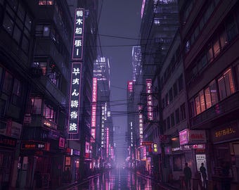 Cyberpunk Cityscape Canvas: Neon Tokyo Street, Vaporwave Art Print