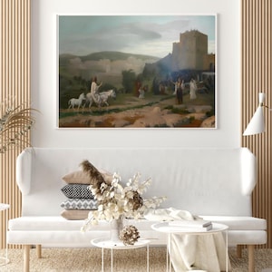 Jesus Enters Jerusalem – Classic Religious Canvas Wall Art – Biblical Painting Print for Christian Home Decor