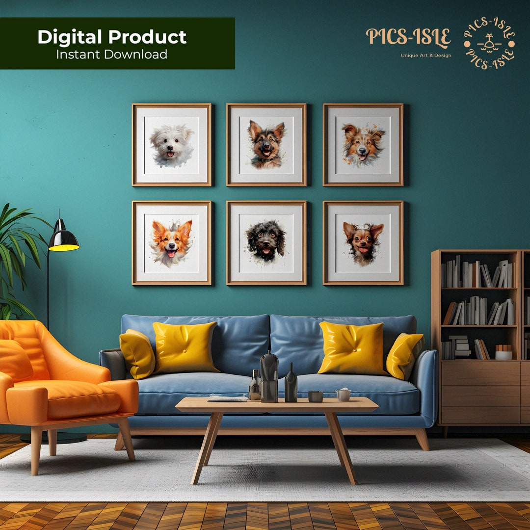 Colorful Dog Prints, Fun Animal Art, Set 3 of 7 Art Prints, Dogs Prints