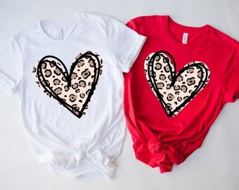 Leopard Print Valentines Day Shirt, Valentines Day Shirts For Woman, Cheetah Valentines Shirt, Heart Shirt, Cute Valentine Shirt