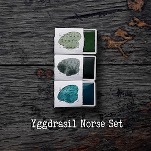 Ensemble scandinave Yggdrasil - Aquarelle faite main de qualité artiste dans des casseroles pleines et pleines