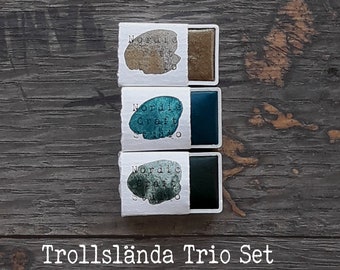 Trollslända Trio-Set – handgefertigte Aquarellfarbe in Künstlerqualität in halben Näpfchen