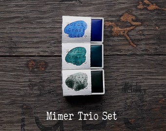 Mimer Trio Set - Aquarelle faite main de qualité artiste dans des demi-coques