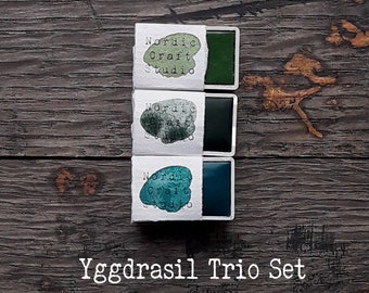 Yggdrasil Trio Set - Aquarelle faite main de qualité artiste dans des demi-coques