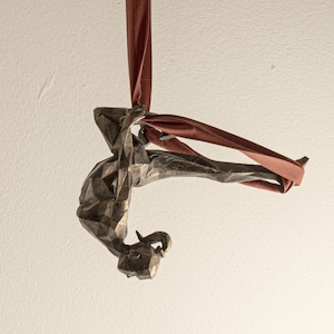 Aerial Silk Acrobat Statue: Metallic Resin Sculpture with Hook