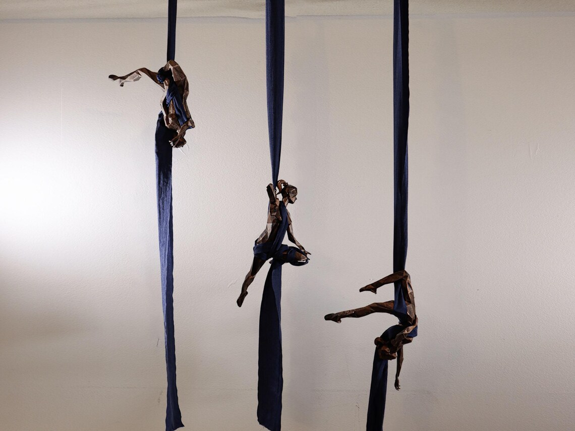 Aerial Silk Acrobat Statue: Metallic Finish Resin Sculpture With Hook ...