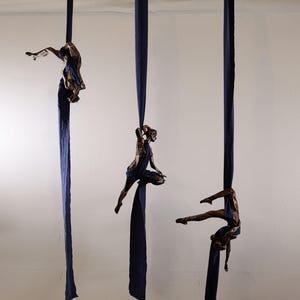 Aerial Silk Acrobat Statue: Metallic Finish Resin Sculpture with Hook
