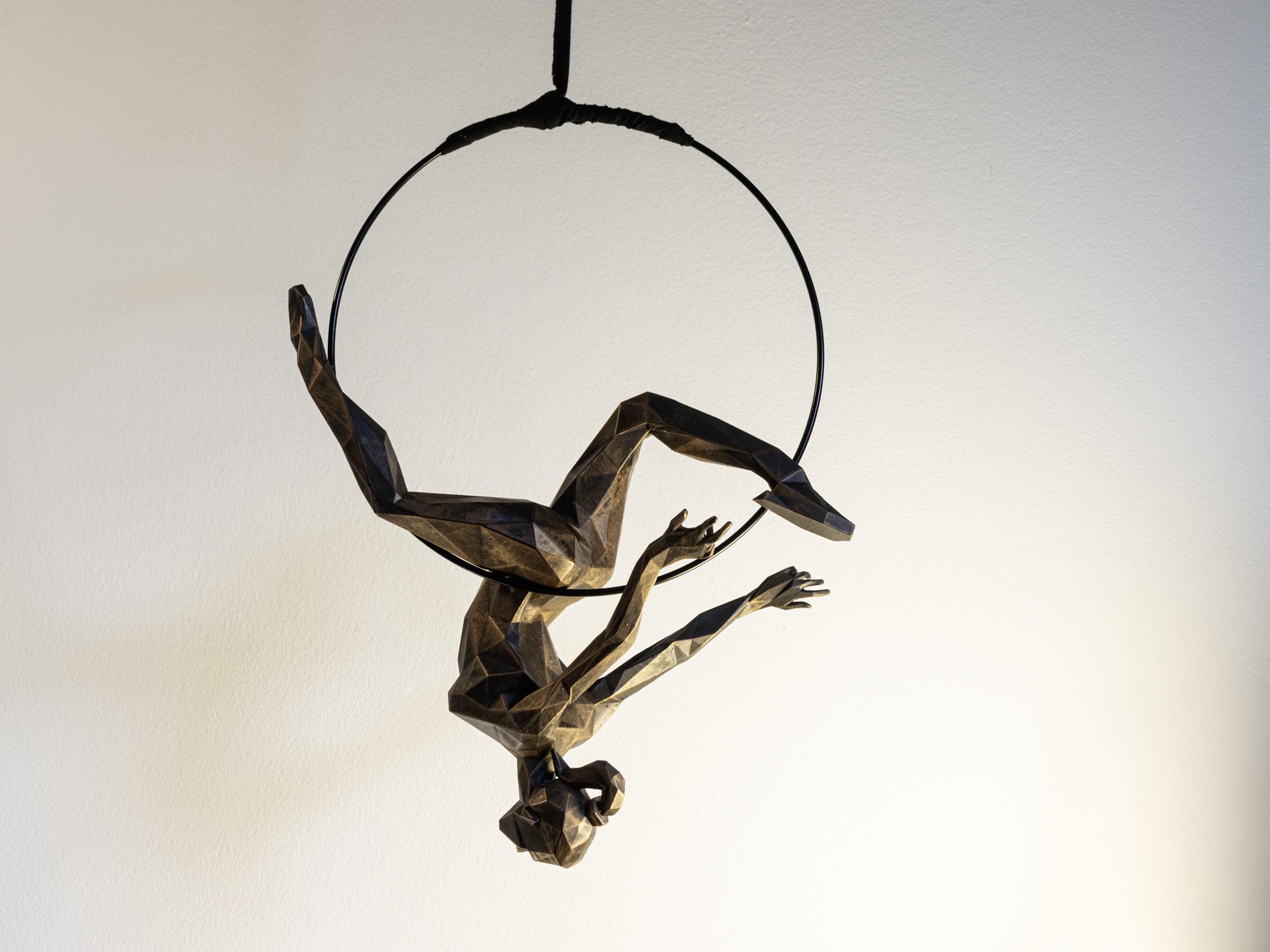 Aerial Hoop Acrobat Statue: Metallic Resin Sculpture With Silk Ribbon ...