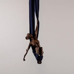 Aerial Silk Acrobat Statue: Metallic Resin Sculpture with Hook