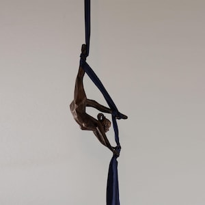 Aerial Silk Acrobat Statue: Metallic Resin Sculpture with Hook
