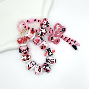 Pink and Black Theme Hand Painted Bead Keychain | Bag charm | Phone charm | Handmade Beads | Popmart Bead