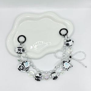 Black and White Purse Chain | Beaded Bag Charm | Hand-painted Beads | Purse Charm | Bag Charm Accessories | Purse Chain