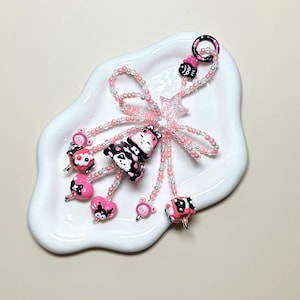 Pink and Black Crybaby Hand Painted Bead Keychain | Bag charm | Phone charm | Handmade Beads | Pop Mart Bead
