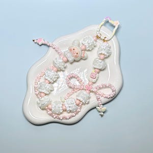 White and Pink Piggy Hand Painted Bead Keychain | Bag charm | Phone charm | Handmade Beads | Popmart Bead