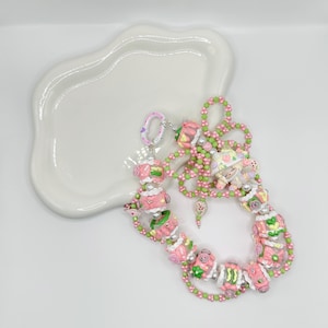 Pink and Green Skull Panda Hand Painted Bead Keychain | Bag charm | Phone charm | Handmade Beads | Popmart Bead