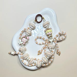 Cream and White Dimoo Hand Painted Bead Keychain | Bag charm | Phone charm | Handmade Beads | Popmart Bead