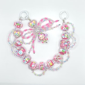 Colorful Pink SkullPanda Doll Hand Painted Bead Keychain | Bag charm | Phone charm | Handmade Beads | Popmart Bead