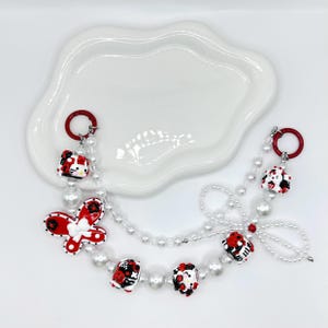 Red and Black  Purse Chain | Beaded Bag Charm | Hand-painted Beads | Purse Charm | Bag Charm Accessories | Purse Chain