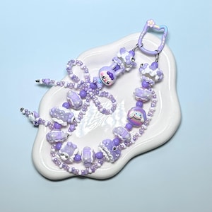 Purple and White Labubu Hand Painted Bead Keychain | Bag charm | Phone charm | Handmade Beads | Popmart Bead