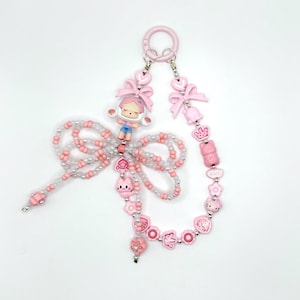 Pink Skullpanda Hand Painted Bead Keychain | Bag charm | Phone charm | Handmade Beads | Popmart Bead