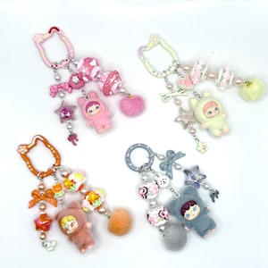 Dora figures with Hand Painted Bead Keychain | Bag charm | Phone charm | Handmade Beads | Popmart Bead