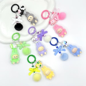Die Monster Labubu Sitzende Figuren mit Handbemalter Perle Schlüsselanhänger | Taschenanhänger | Handyanhänger | Handgefertigte Glasperlen | Glasperle