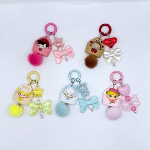 Llavero con figuras de Pop Bean con letras de amor, dije para bolso, dije para teléfono, cuentas hechas a mano, cuentas Popmart