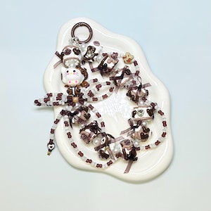Dark Brown Dimoo Hand Painted Bead Keychain | Bag charm | Phone charm | Handmade Beads | Popmart Bead