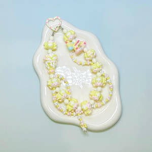 Pastel Yellow  Hand Painted Bead Keychain | Bag charm | Phone charm | Handmade Beads | Popmart Bead