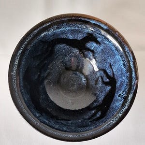 Really Unique Signed Studio Pottery Raku Bowl With Dog Silhouette Greyhound Blue