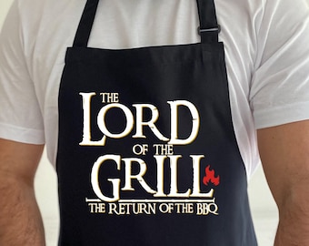 Lord of the Grill The Return of the BBQ T-Apron,LOTR Fan,Gift for Rings Fan, Funny Kitchen Aprons ,Chef Aprons, Fathers Day Gift,