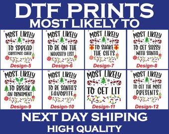 Christmas DTF Transfer: "Most Likely To" Designs, Heat Press Print